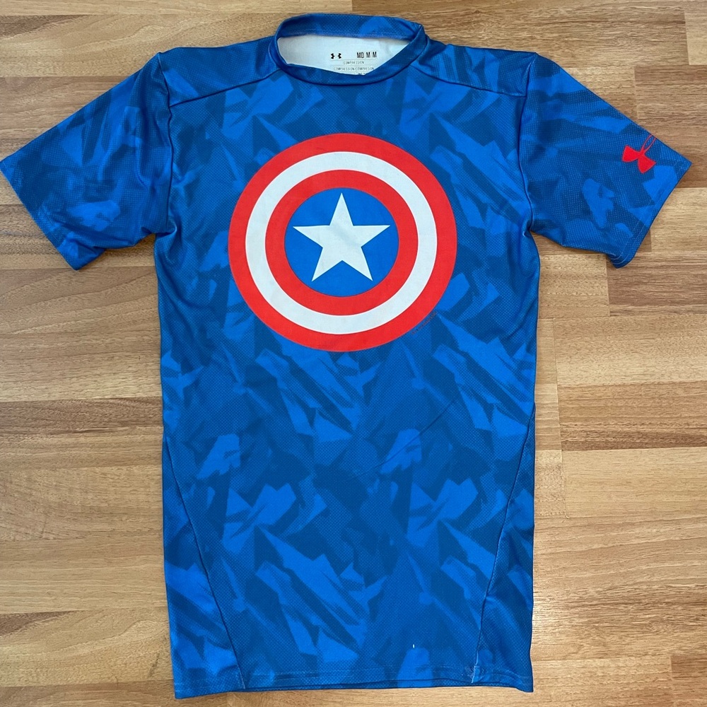 Under Armour Captain America Marvel Disney Gym Shirt Compression Mens Jersey